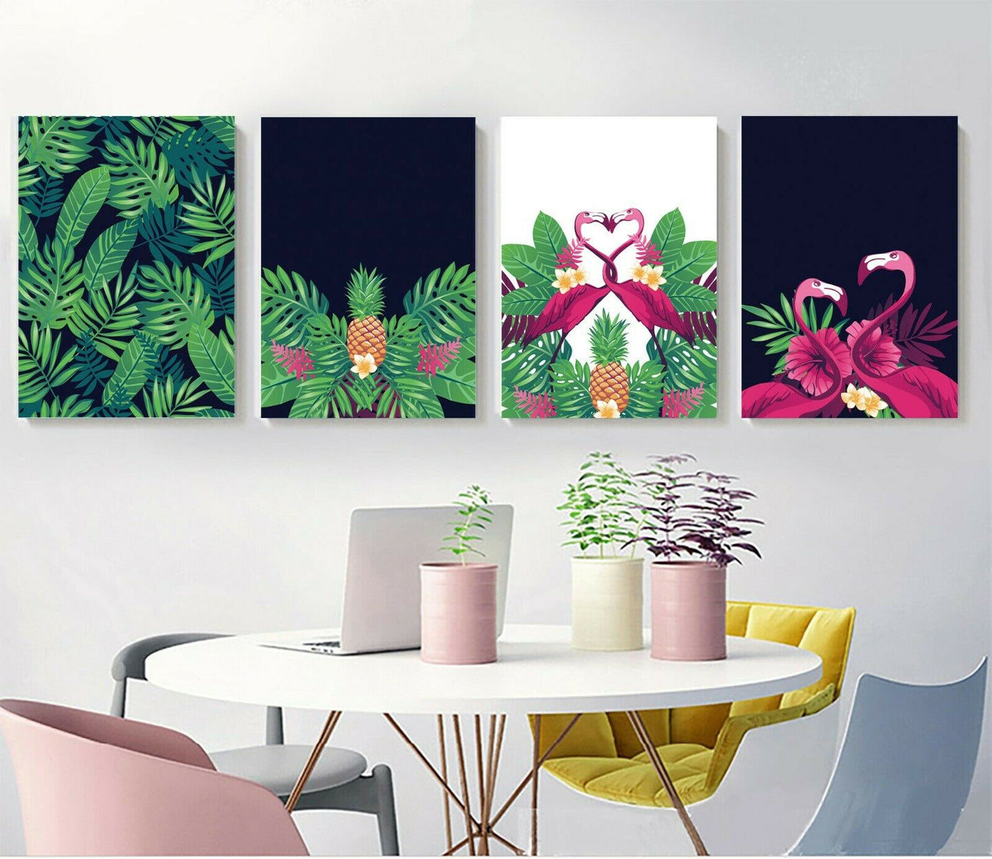 Tropical plant Flamingos Framed Canvas Prints Modern Wall Art Home Watercolour