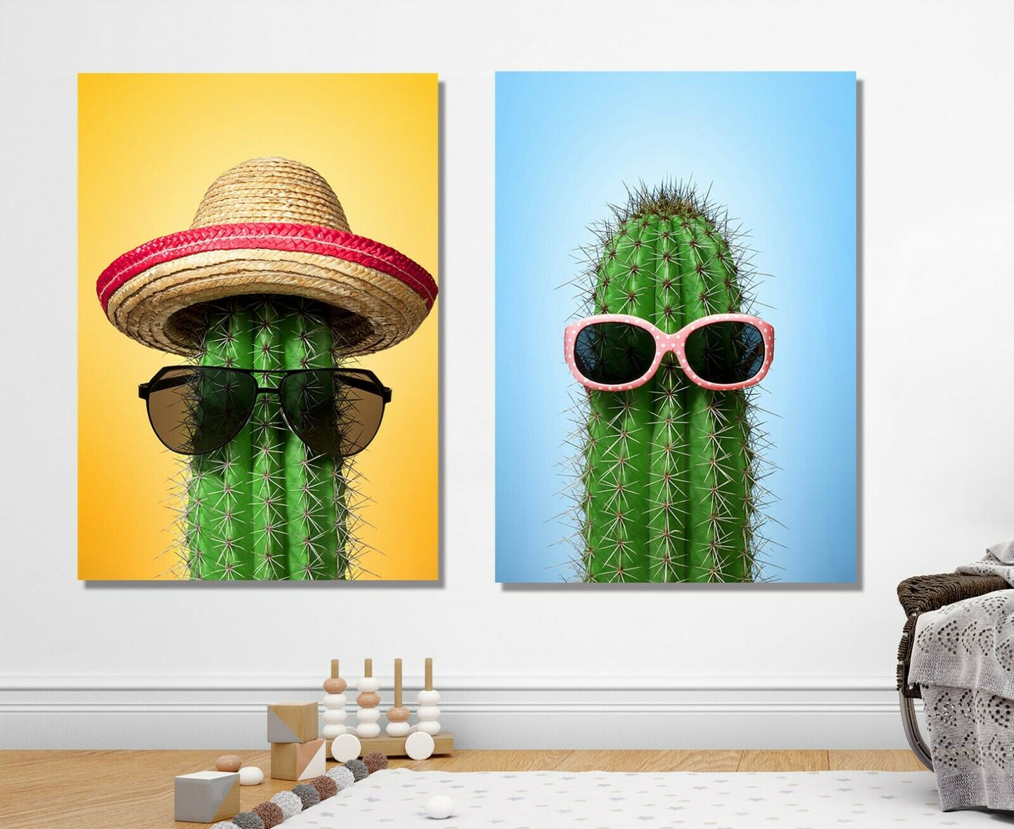 Cactus with Hat and Sunglasses Framed Canvas Modern wall art Home Decor Print