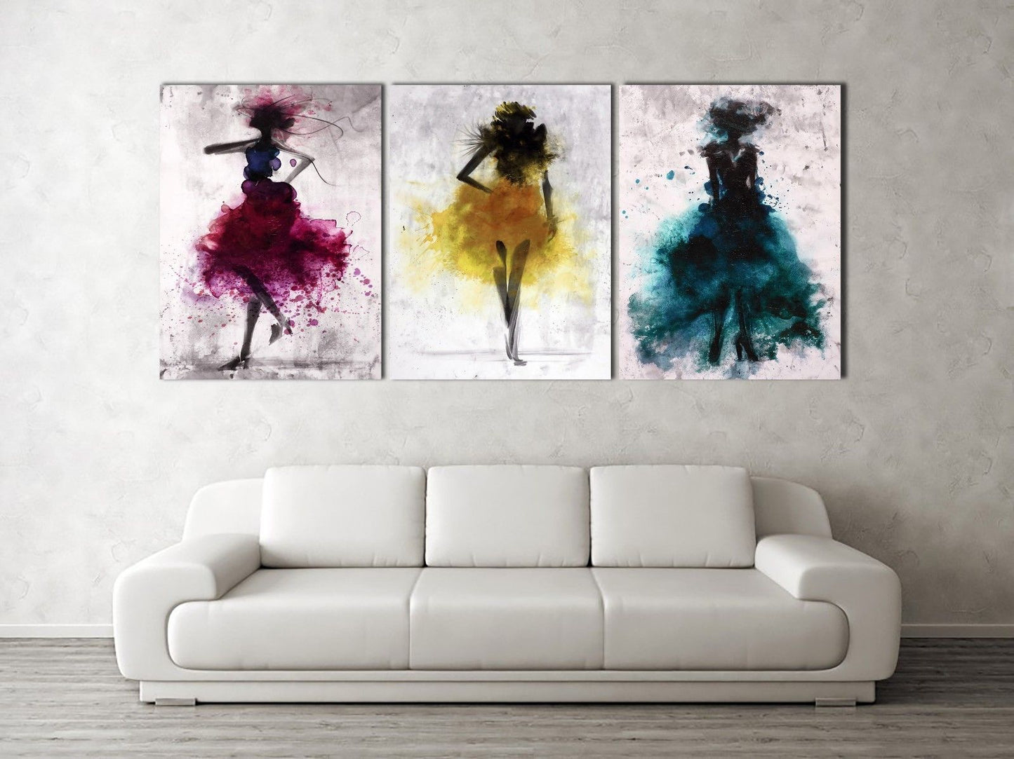 Watercolor Blue Purple Yellow Model Abstract Framed Canvas Modern Wall art
