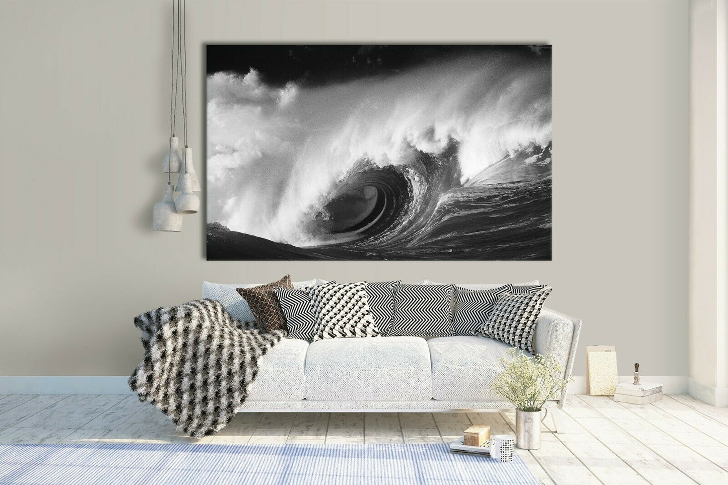 Black & White Sea Wave Framed Canvas Print Wall Art Ocean waves prints photo
