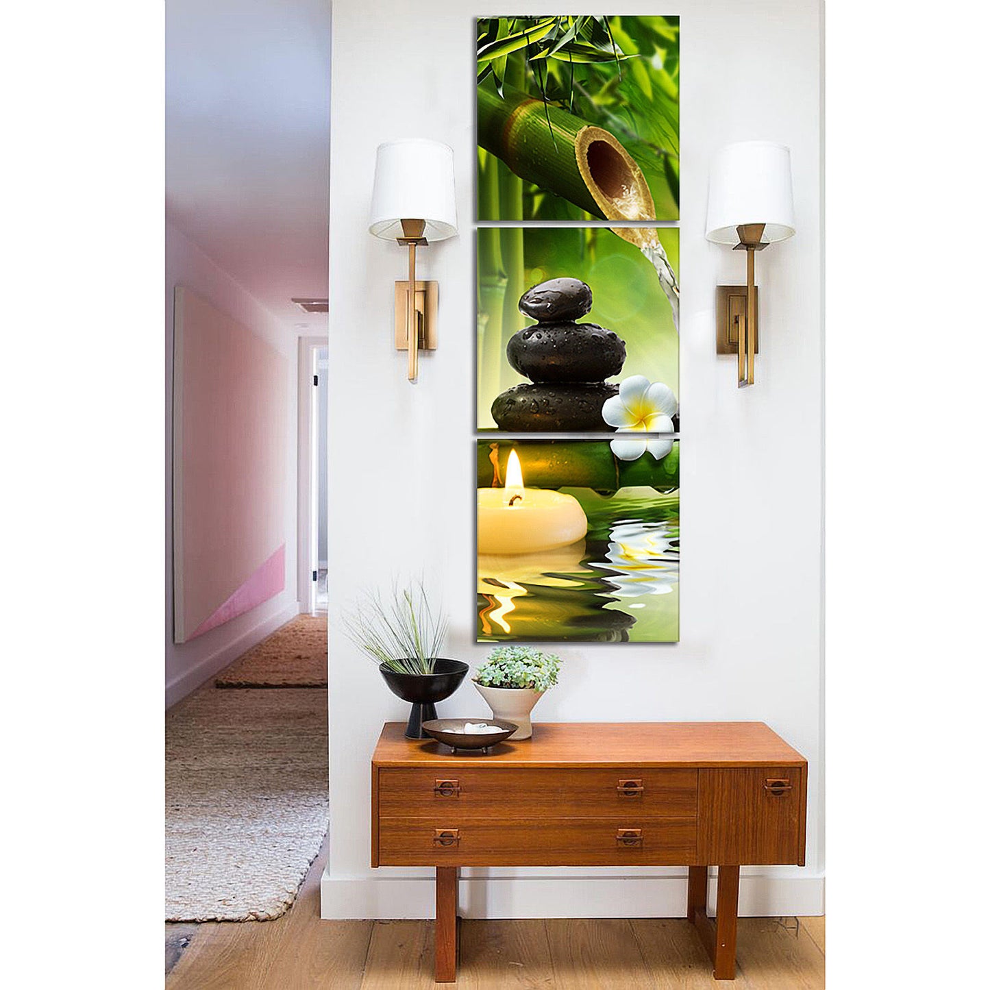 3pcs Framed Bamboo Green Nature Art Oil Canvas Print massage shop Wall Decor