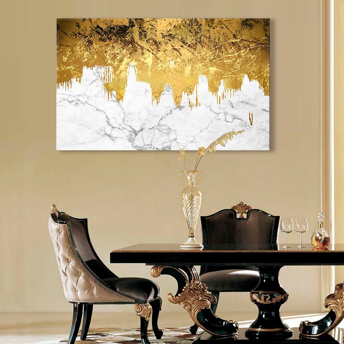 Marble Gold Foil Stretched Printed Framed Canvas White abstract print wall art