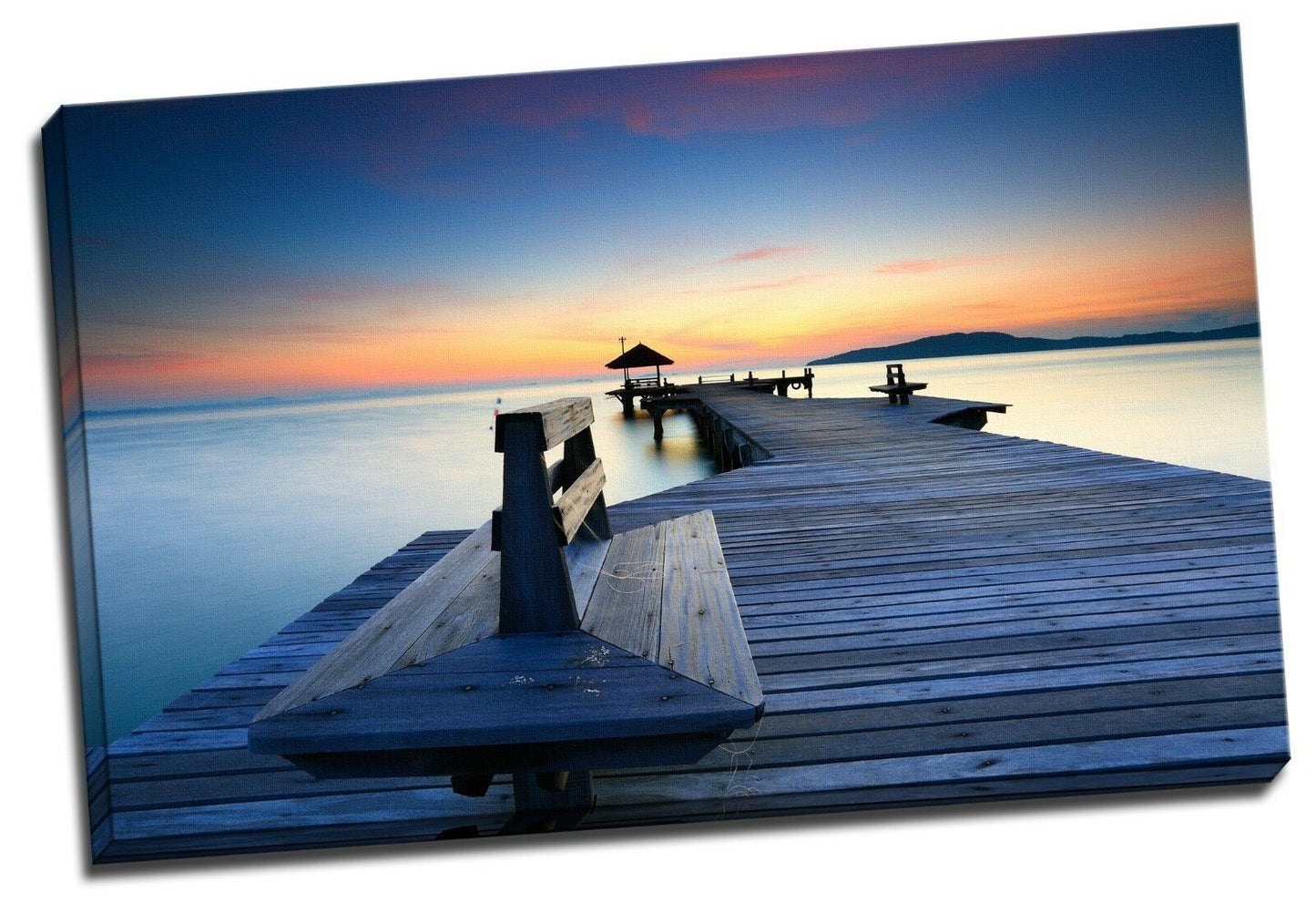 Time lapse Framed Canvas prints Sun down bridge sunset beach modern wall art