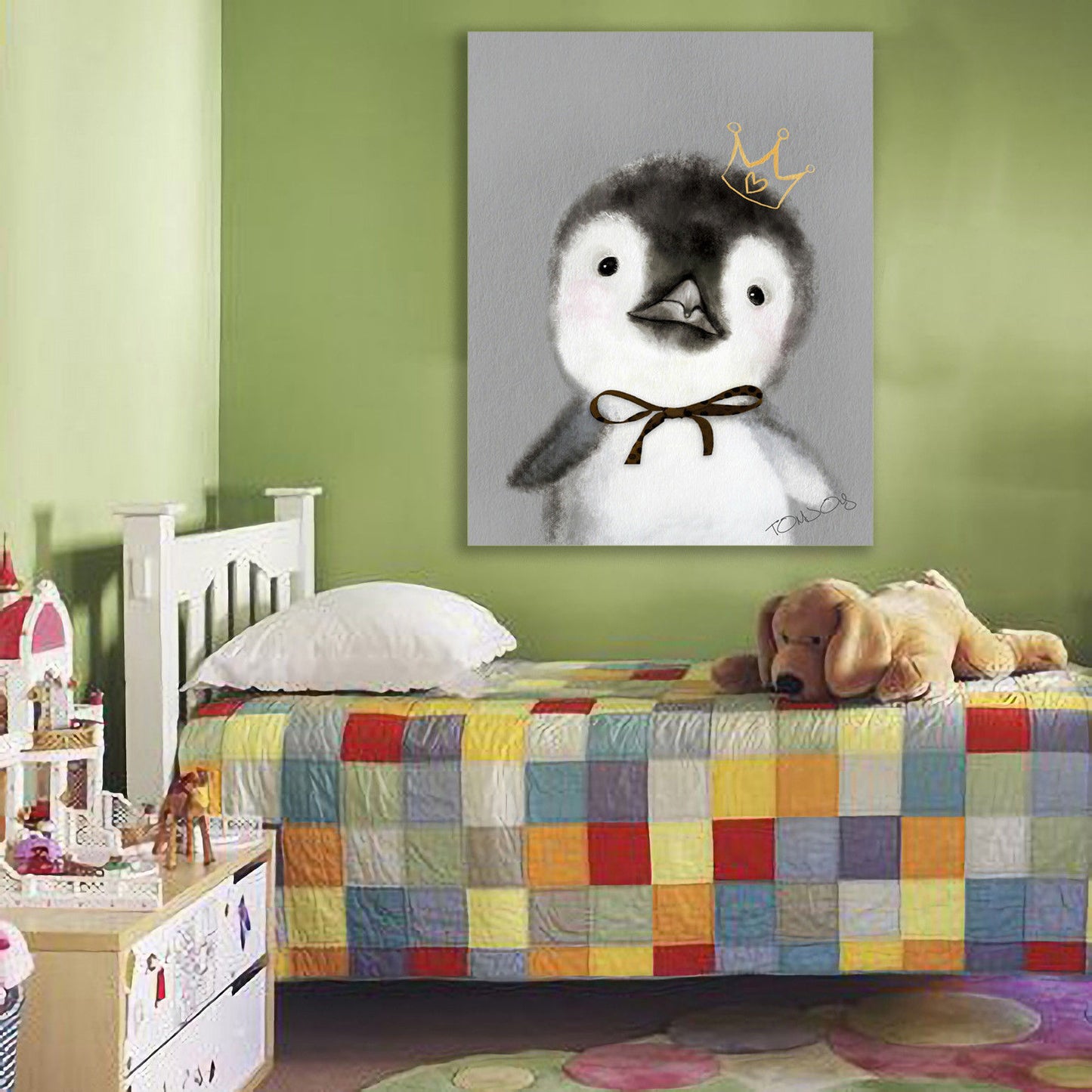 Framed Canvas baby animal kids room bear rabbit pig decoration home art modern