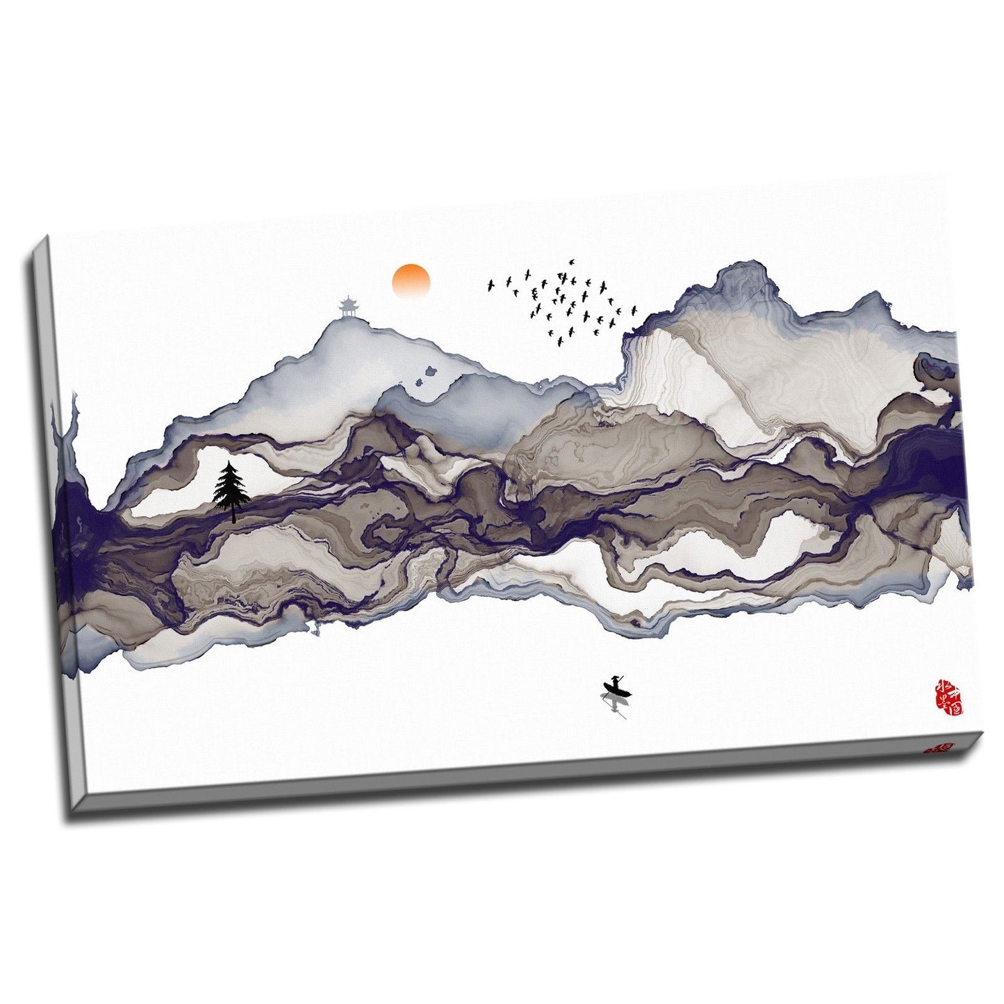 Oriental Chinese Asian Abstract Mountain River Canvas Wall art Picture Print