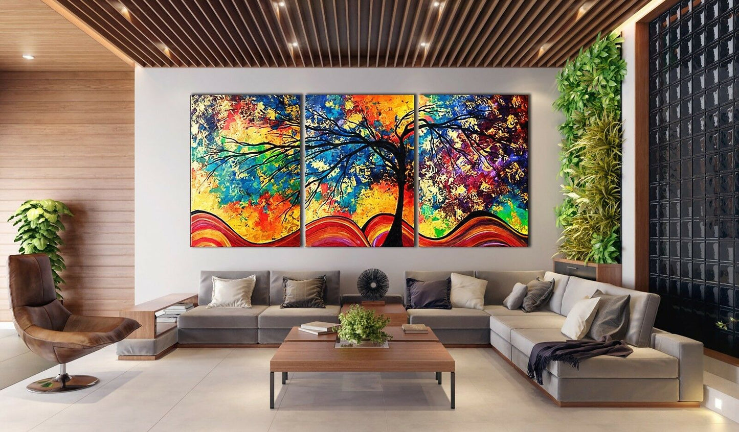 Rainbow Tree of Life Stretched Framed Canvas prints Split print home Wall art