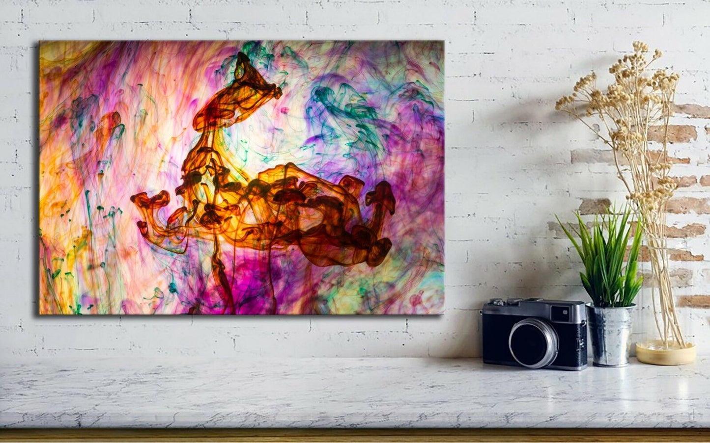 Abstract Red Purple Smoke Framed Canvas Wall Art Print Ready to Hang