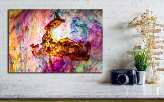 Abstract Red Purple Smoke Framed Canvas Wall Art Print Ready to Hang