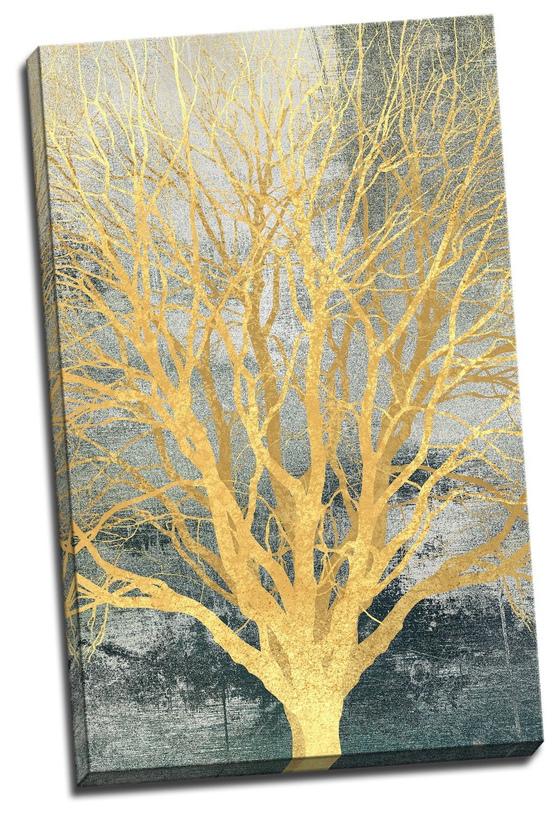 Gold Foil Tree Framed Canvas Green Abstract Tree of Life Wall art