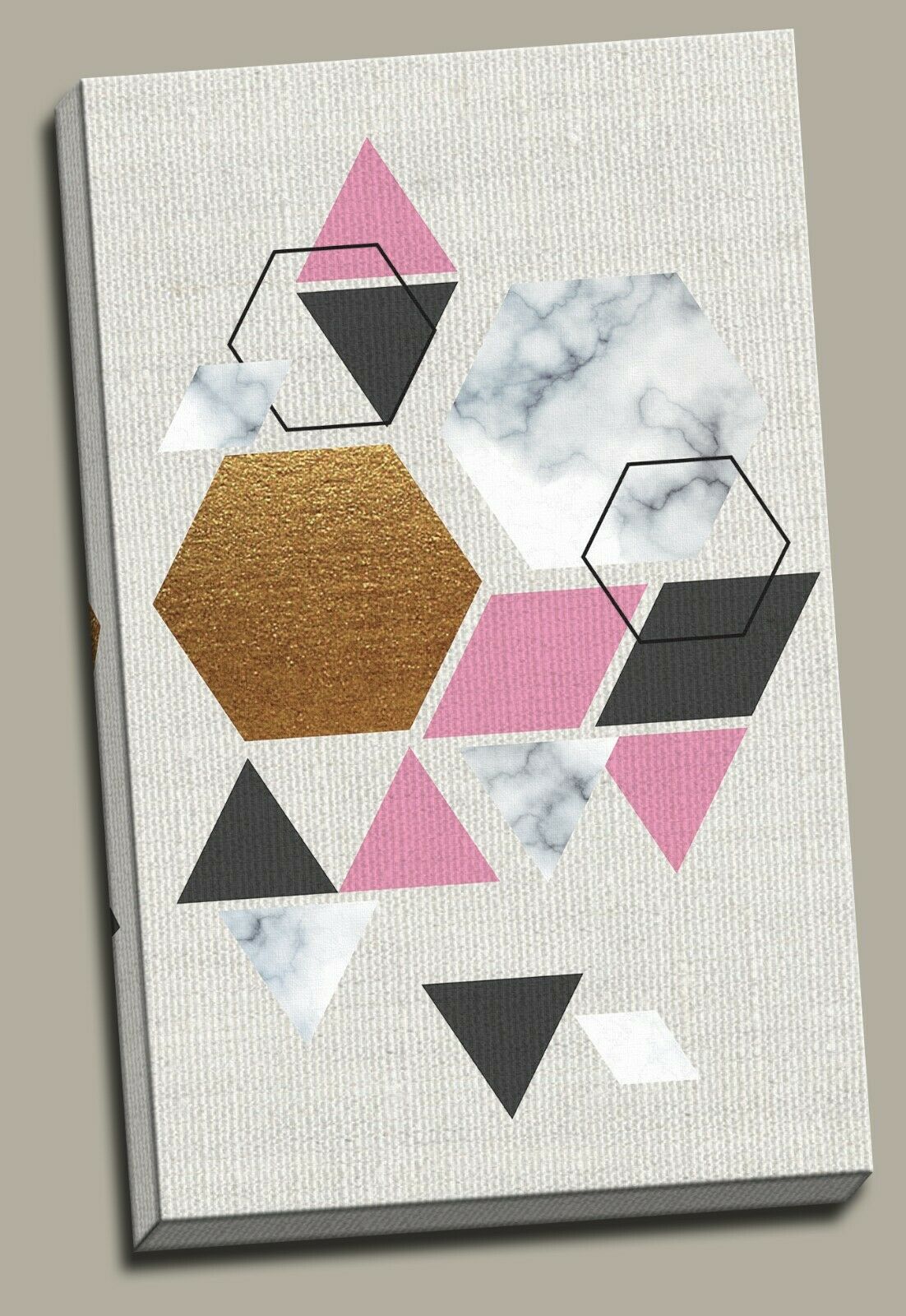 Abstract pink gold black Framed Canvas Prints Modern Wall Art Geometry Triangle