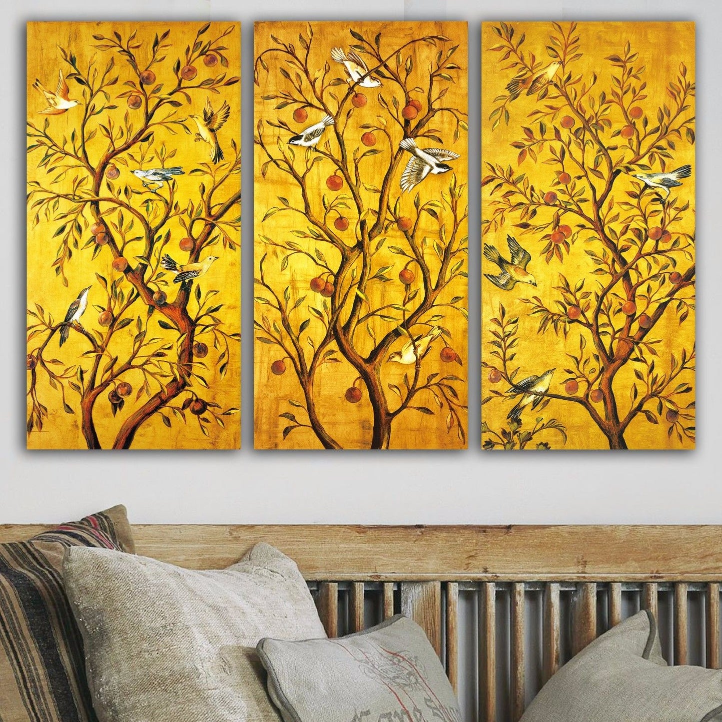 The Garden of Eden Gold Christmas bird tree birds decoration split large print