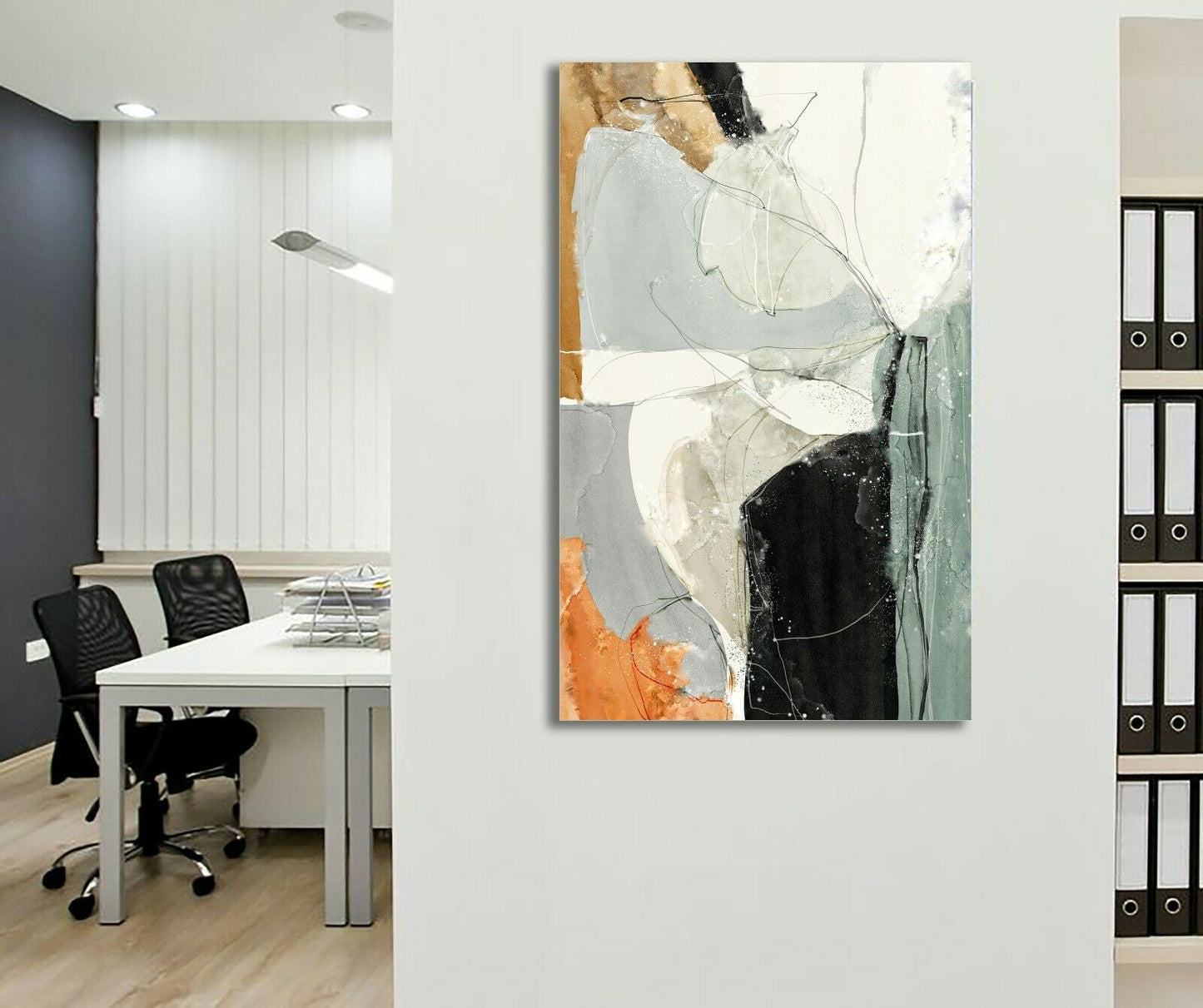 Abstract Orange Grey Framed Canvas Wall Art Print Ready to Hang Watercolor paint