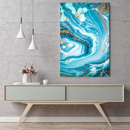 Abstract Marble Blue Gold Framed Canvas Wall Art Print Living Room Prints