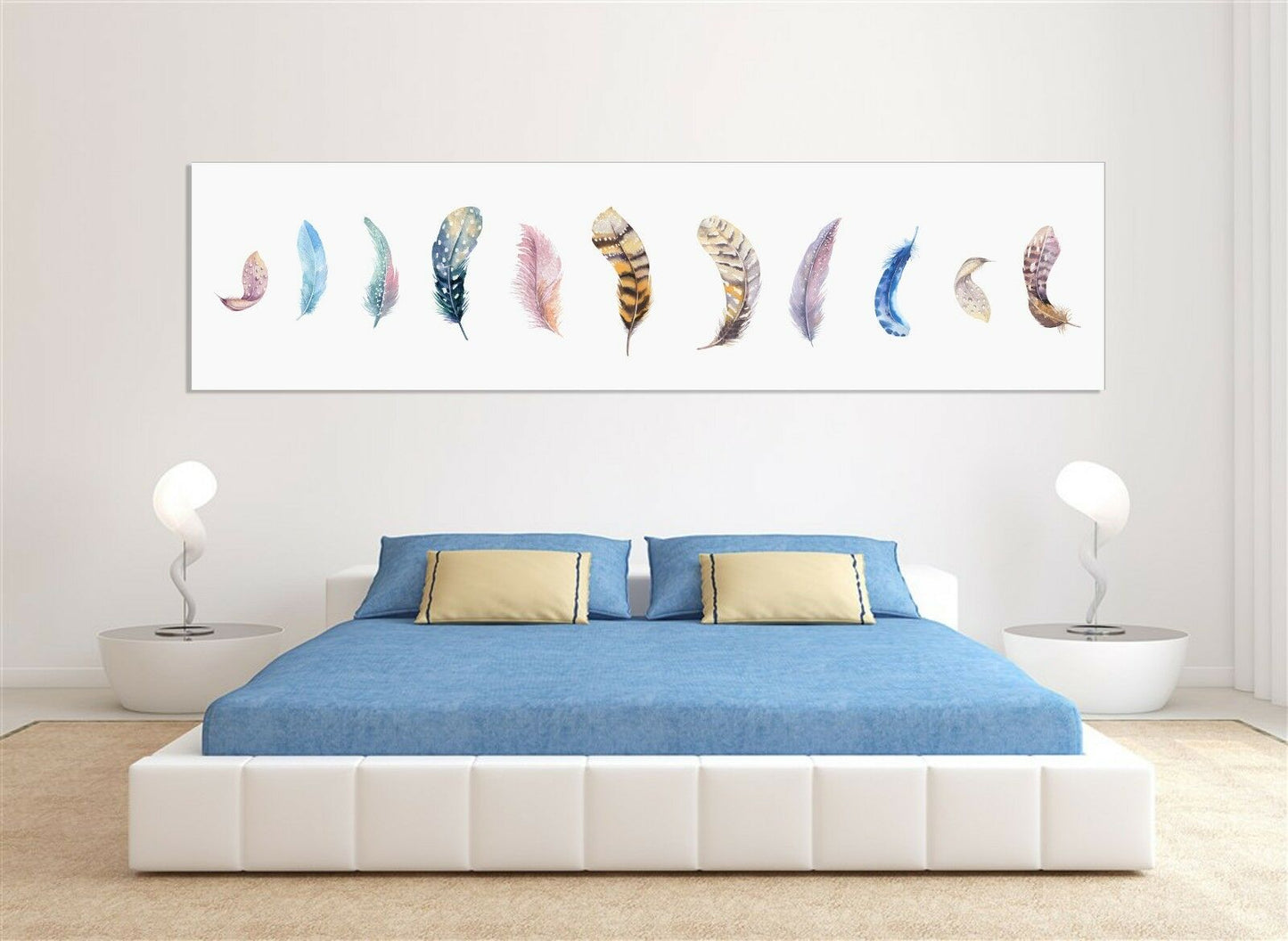 Watercolor Feathers Stretched Canvas Prints Framed Wall Art Home Decor Painting