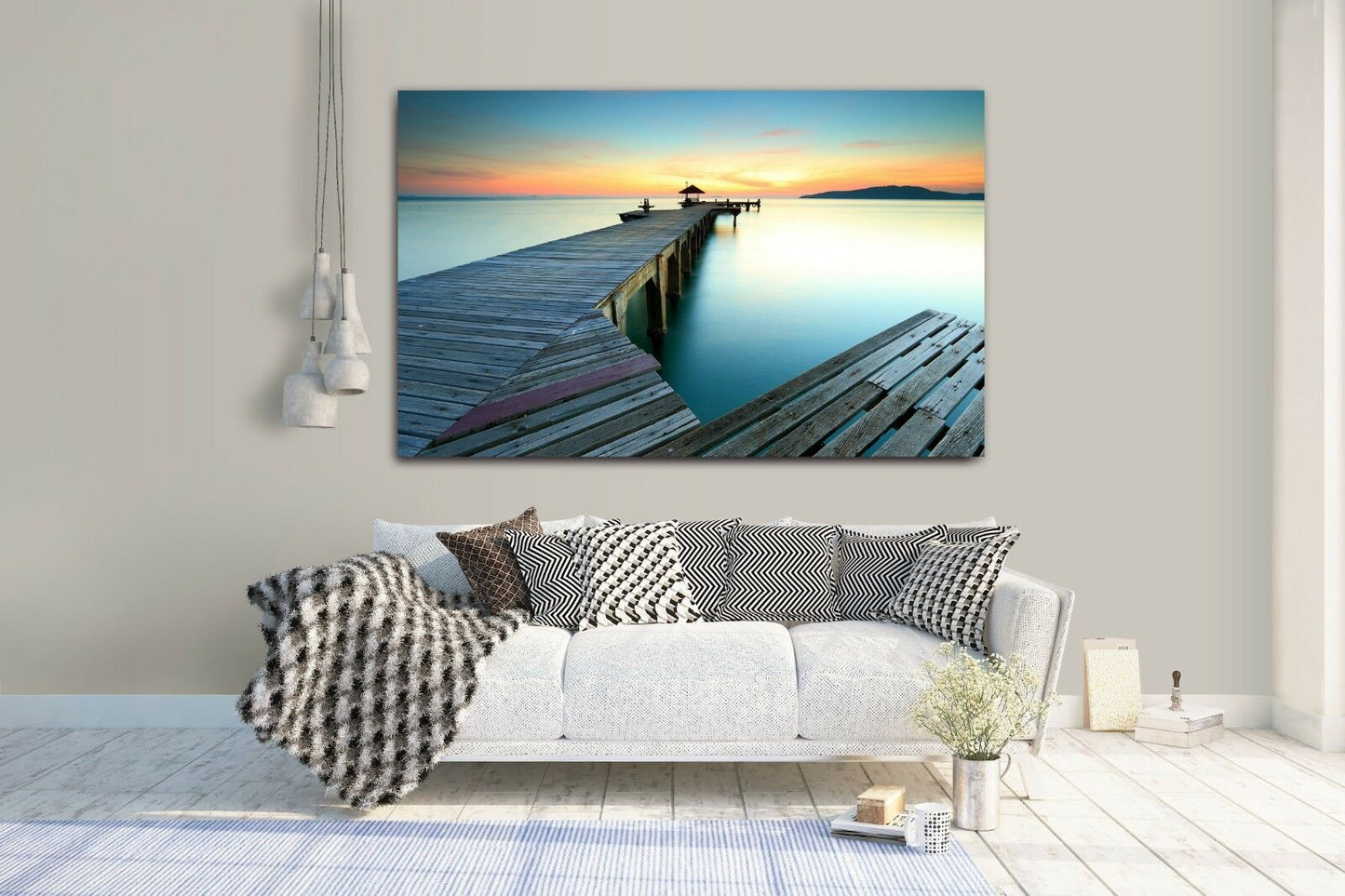 Time lapse Framed Canvas prints Triangle bridge sunset beach modern wall art