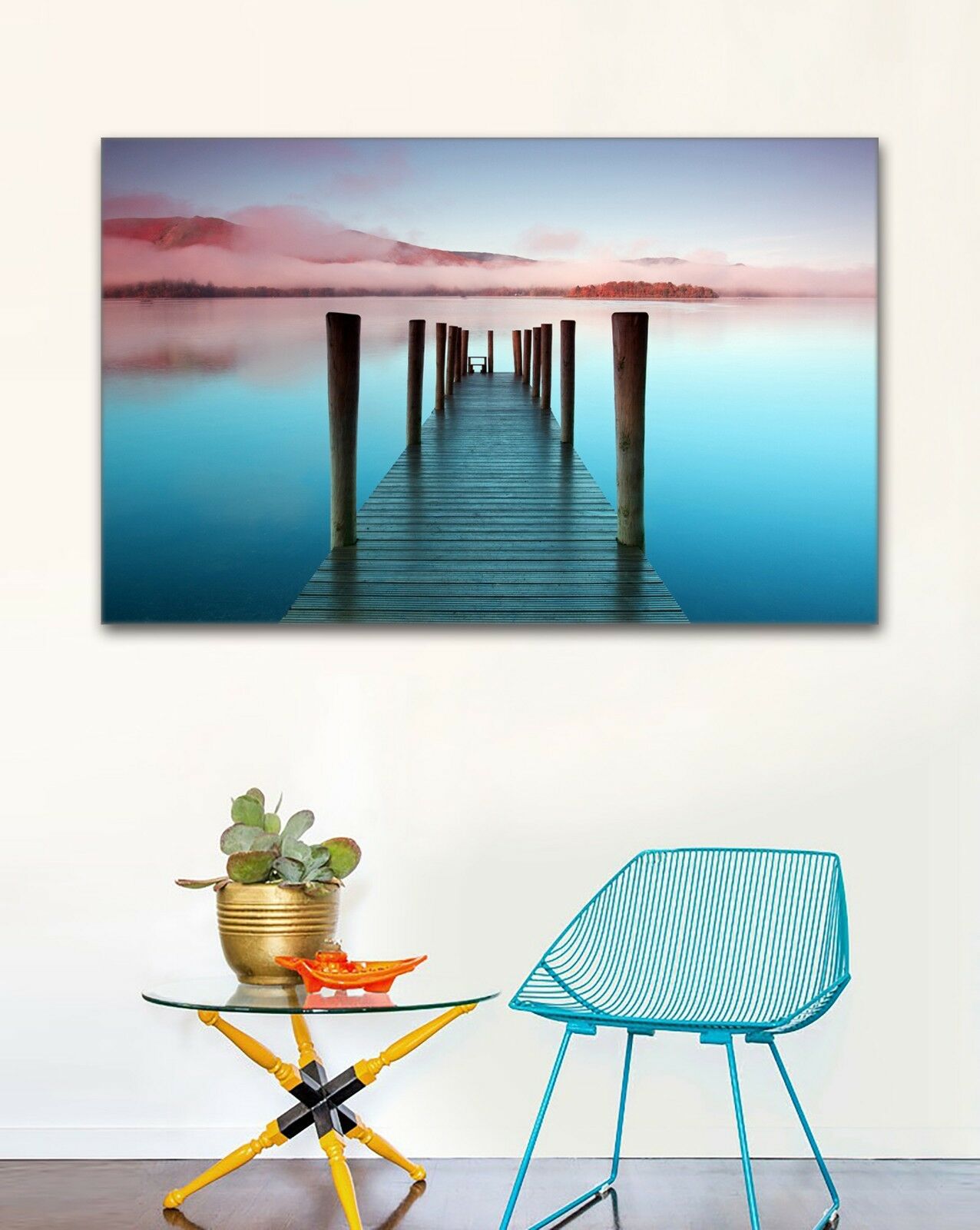 Time lapse Framed Canvas prints wooden bridge sunset beach modern wall art
