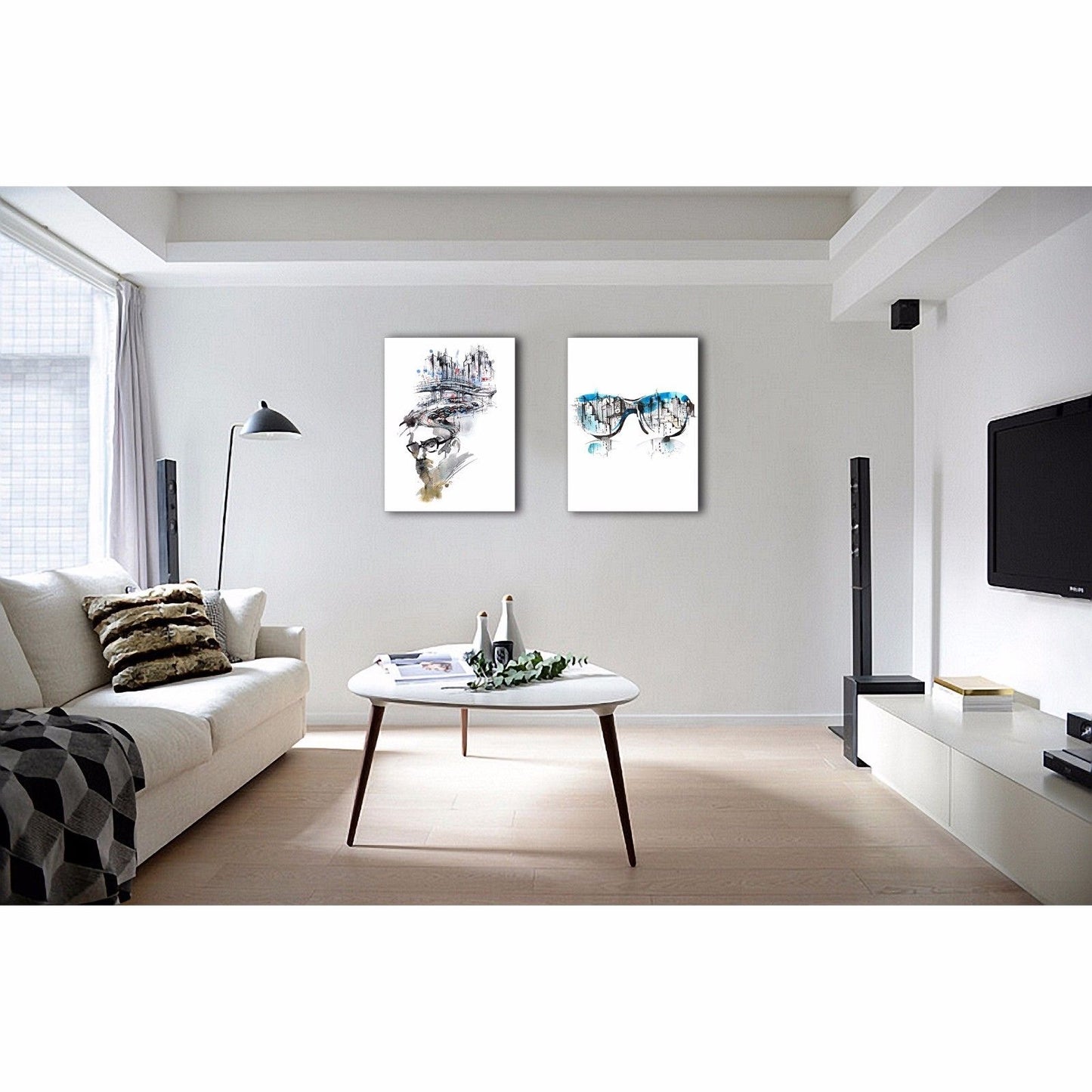 Modern city art sun glasses abstract sketch colored canvas framed dinning room