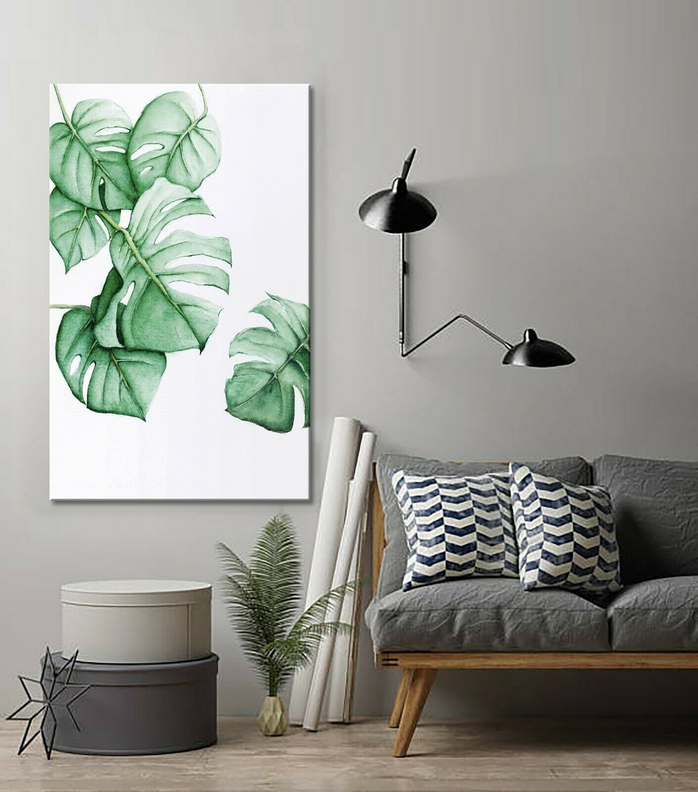 Tropical Leaves Watercolour Jungle Modern Art Framed Canvas Print