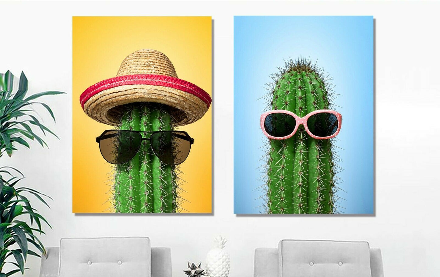 Cactus with Hat and Sunglasses Framed Canvas Modern wall art Home Decor Print