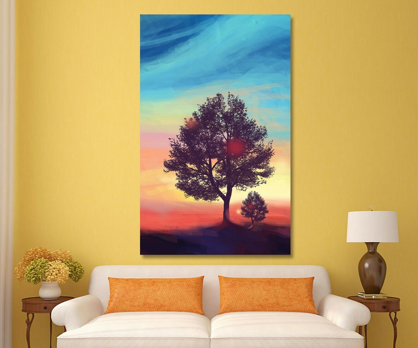 Rainbow Tree of Life Stretched Framed Canvas Sun Rise Split print home Wall art