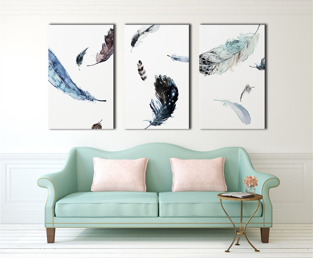 Watercolour Blurred Feather Framed Canvas Prints Modern Wall Art Home Decor