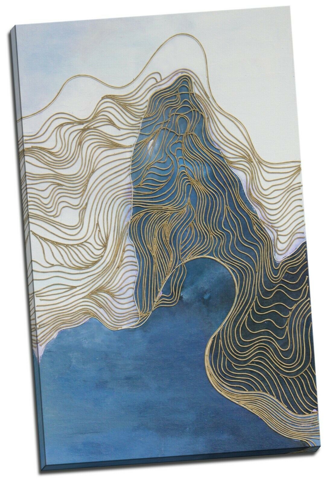 Abstract Blue Grey Gold Framed Canvas Prints Modern Wall Art Home Decor Print