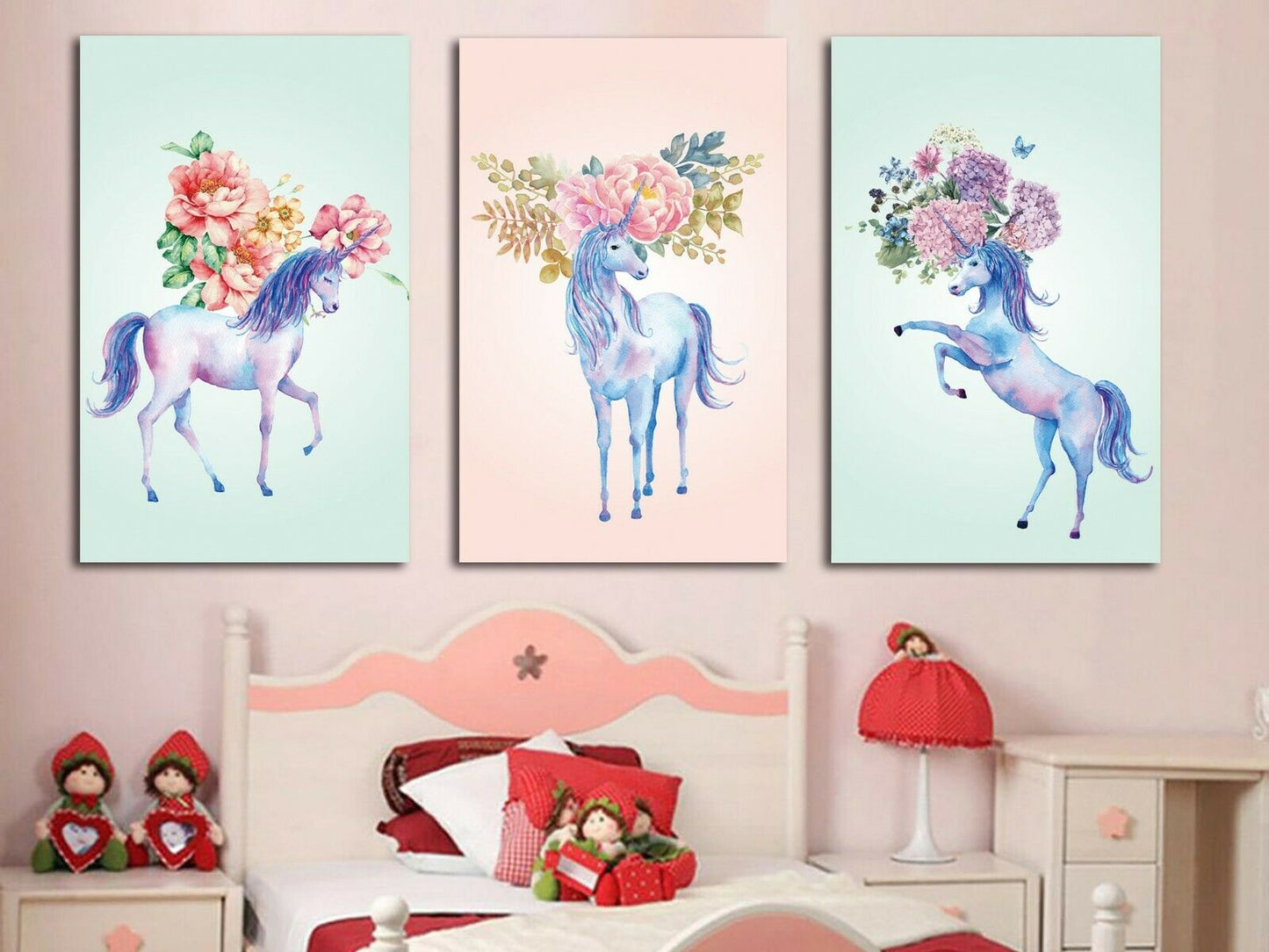 Flower Unicorn Abstract Framed Canvas Modern Wall art Baby Kids Room Unicorns