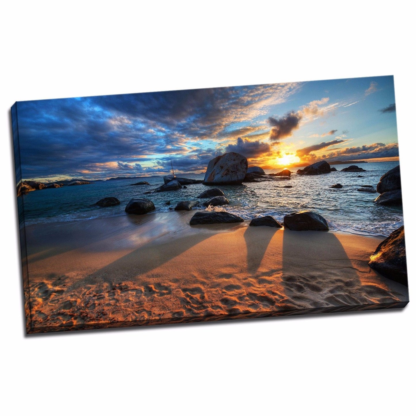 Framed canvas prints seascape time-lapse wall art sunset beach rock shadow life