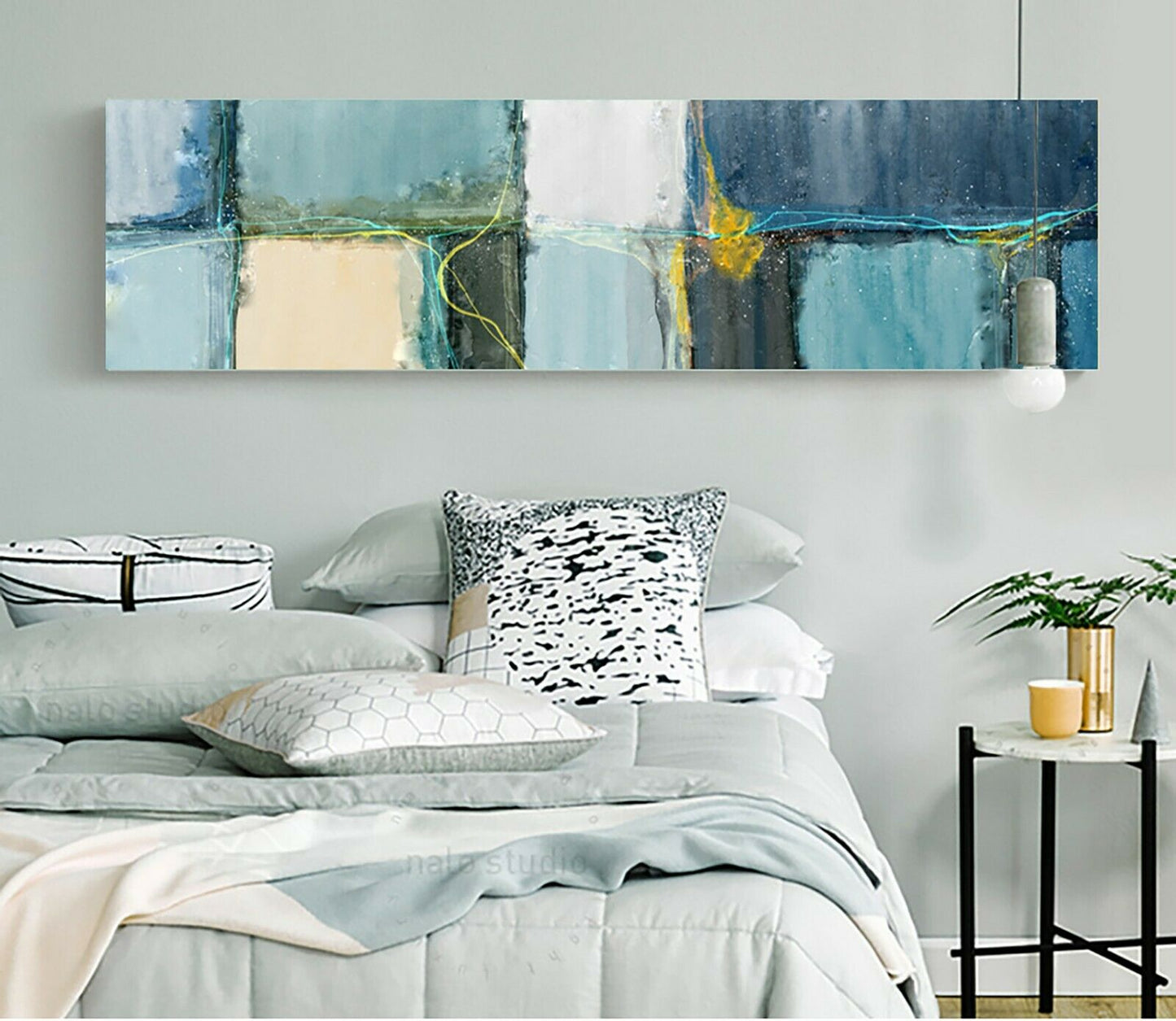 Abstract Blue Green Framed Canvas Wall Art Print Ready to Hang Watercolor Prints