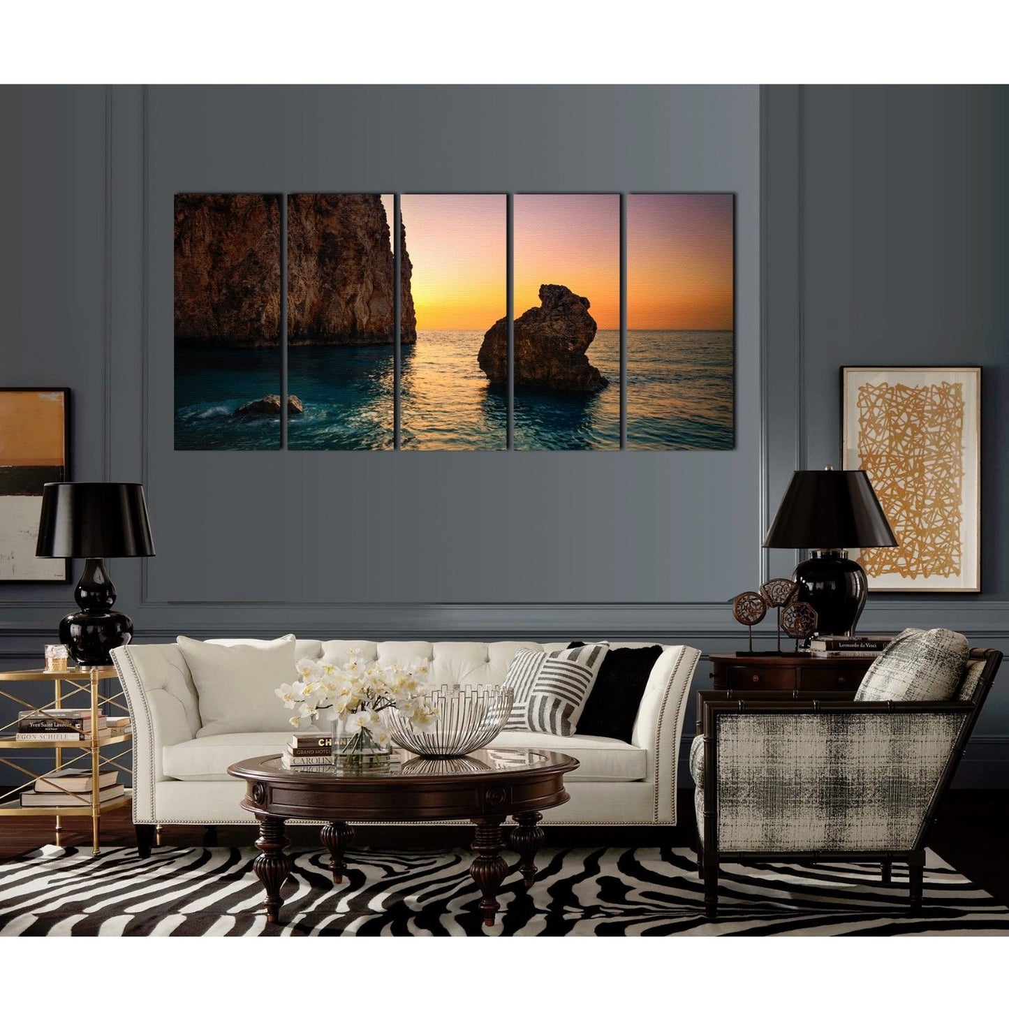 Framed canvas prints sea cliff Split canvas sunset ocean view rock large print