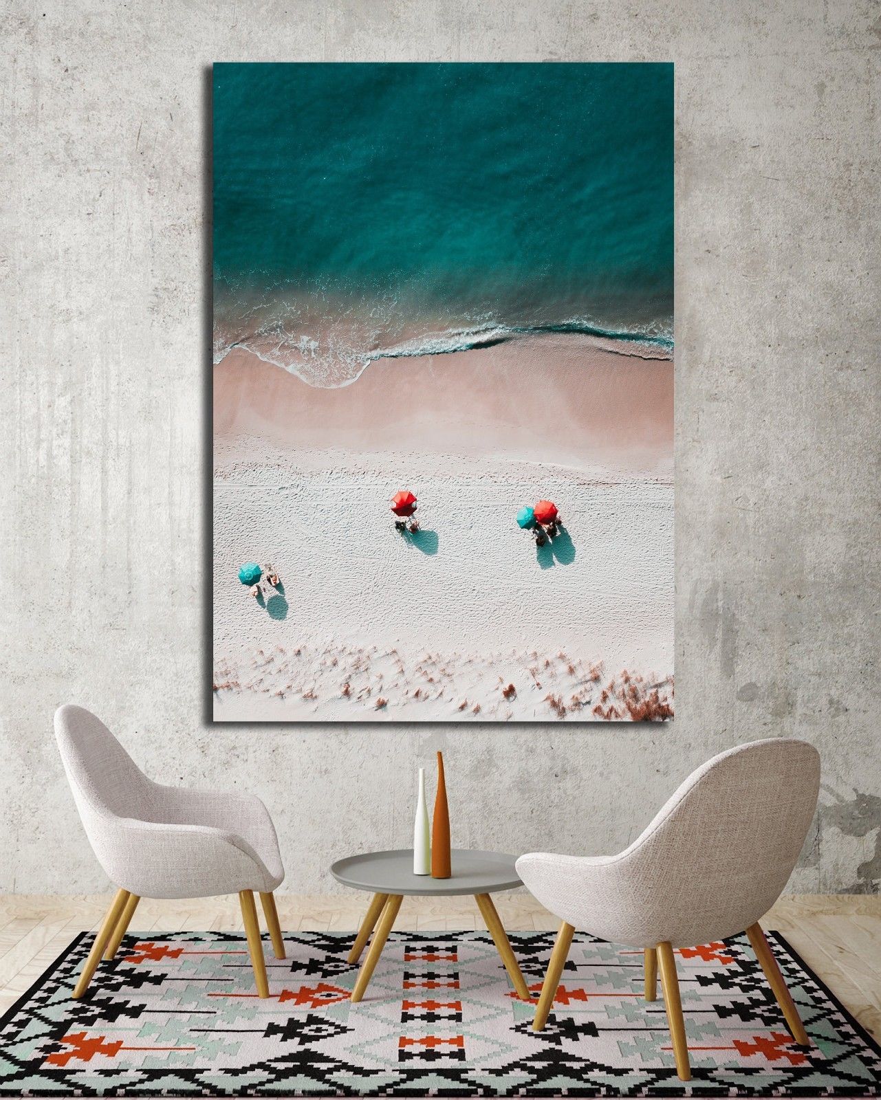 Framed Beach Wave Canvas Aerial View Ocean Print Wall Art Blue White Portrait