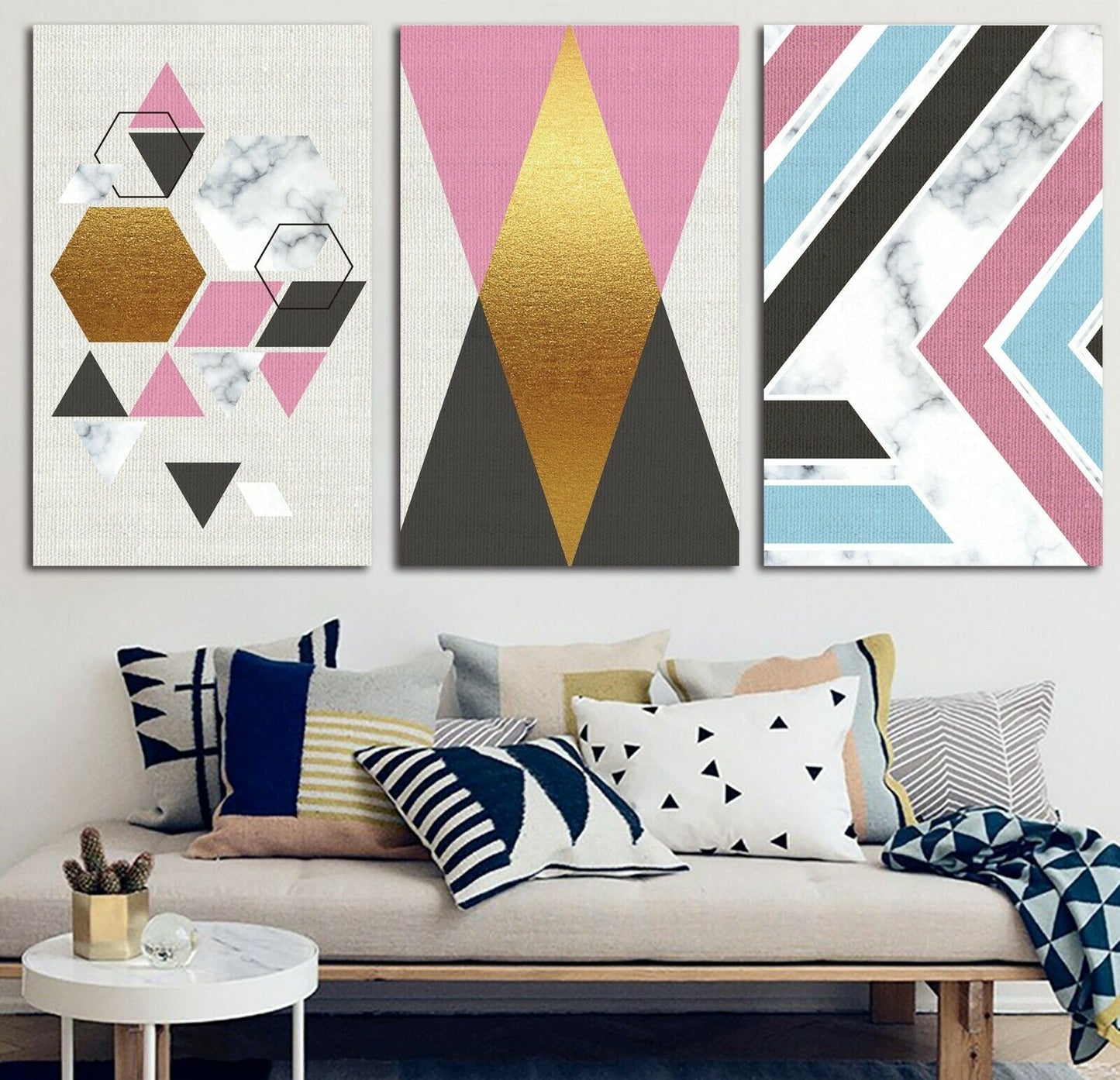 Abstract pink gold black Framed Canvas Prints Modern Wall Art Geometry Triangle