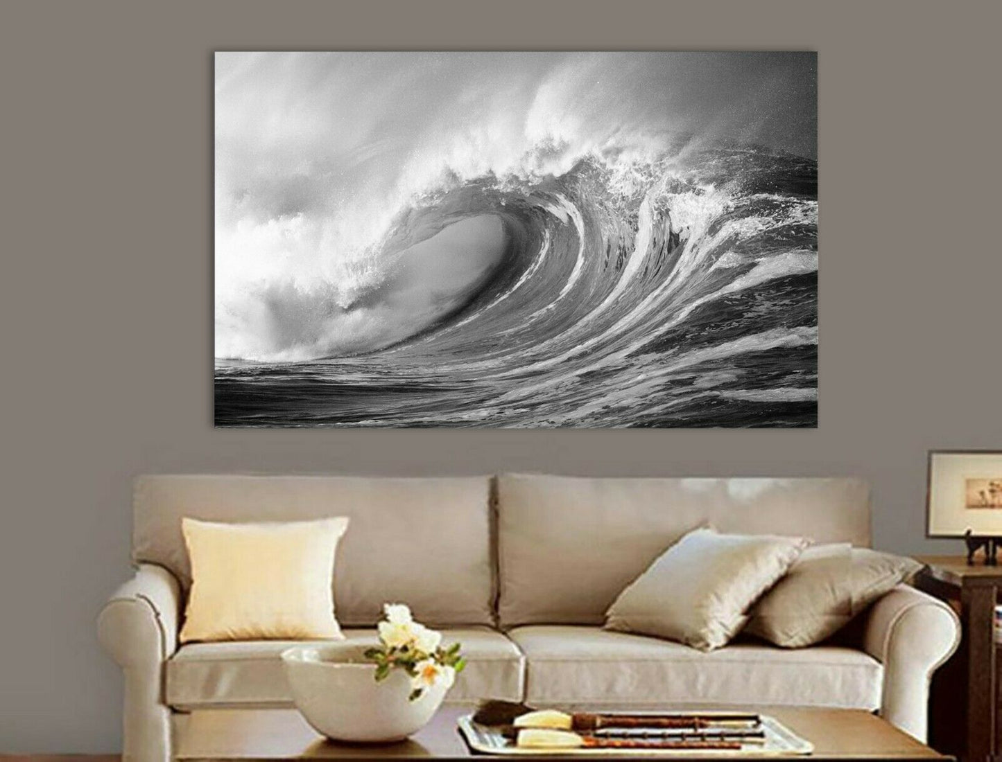 Black & White Sea Wave Framed Canvas Print Wall Art Blue waves prints photo