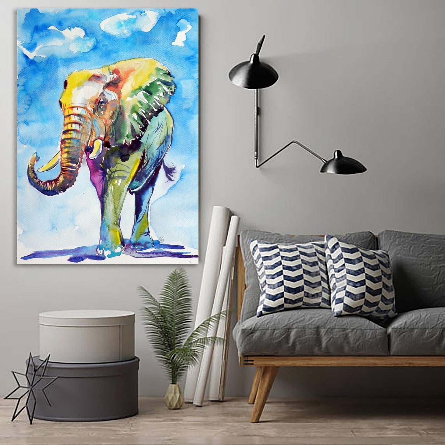 Colorful Rainbow Elephant Stretched Canvas Prints Wall Art Decor Framed Painting