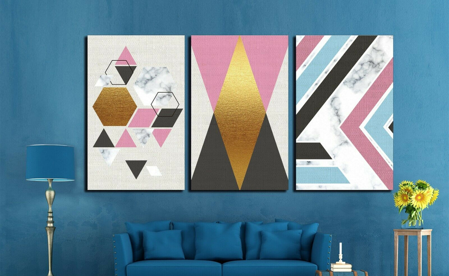 Abstract pink gold black Framed Canvas Prints Modern Wall Art Geometry Triangle