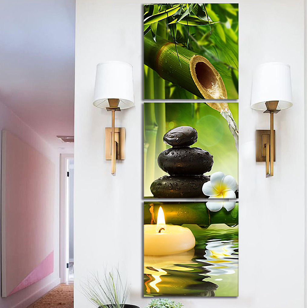 3pcs Framed Bamboo Green Nature Art Oil Canvas Print massage shop Wall Decor
