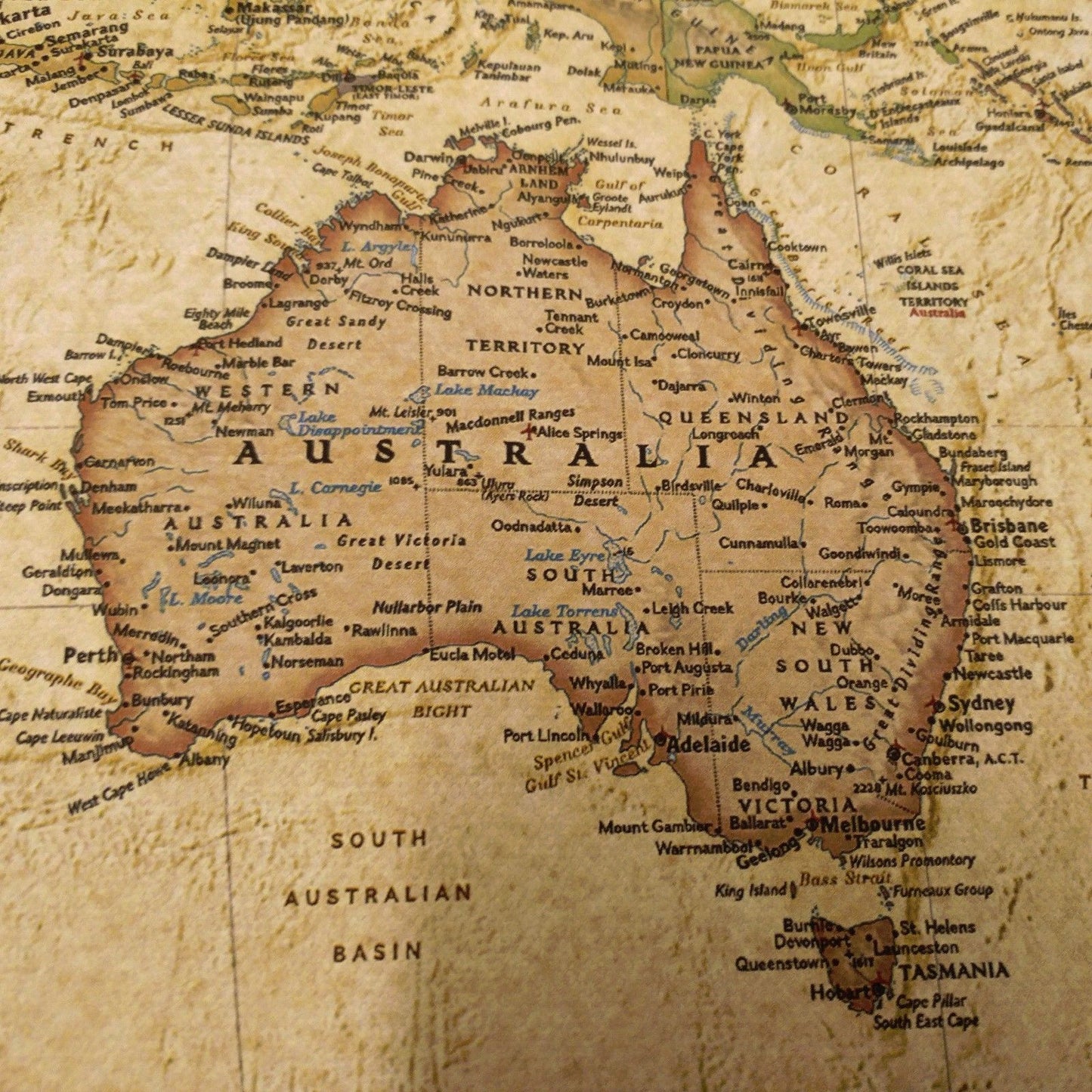 Vintage World Map Poster Canvas Detailed Center Australia Waterproof Map wall