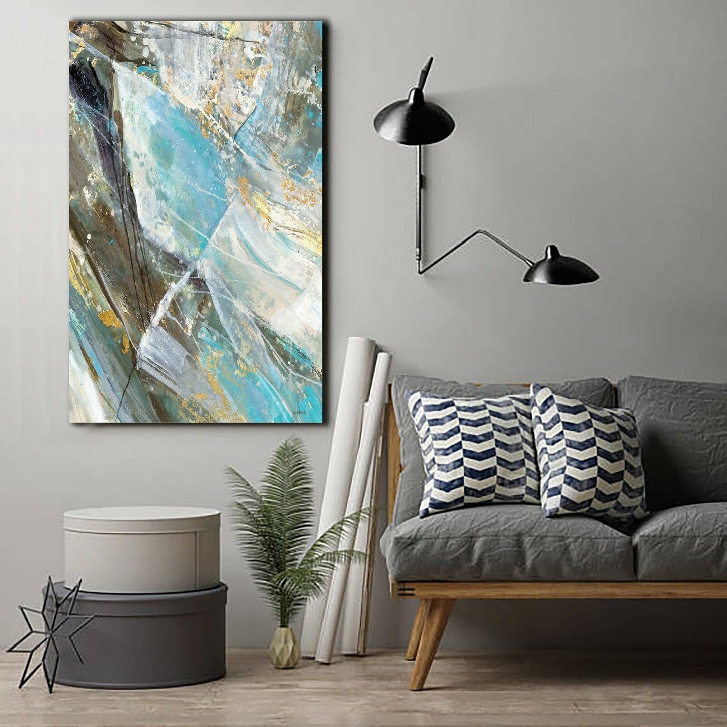 Abstract Graffiti Blue Framed Canvas Wall Art Print Watercolor Wall Prints