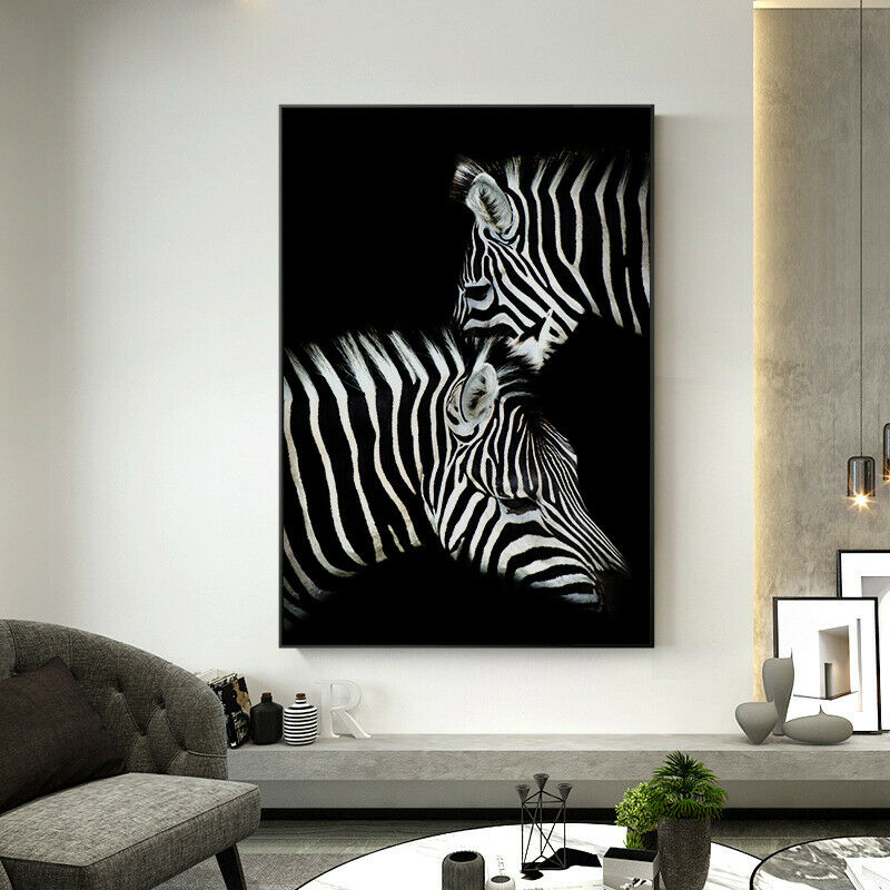 Black White Framed Canvas Giraffe Zebra Lion Elephant Rhinoceros Animal Portrait