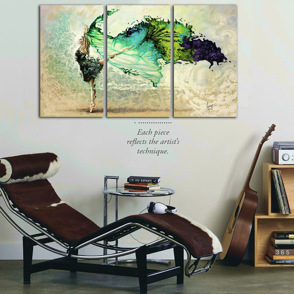 Stretched Framed canvas prints Split print green dancing girl art home decor