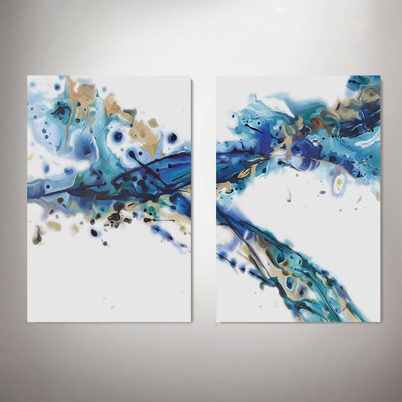 Blue adn gold wave abstract picture art high quality Framed canvas