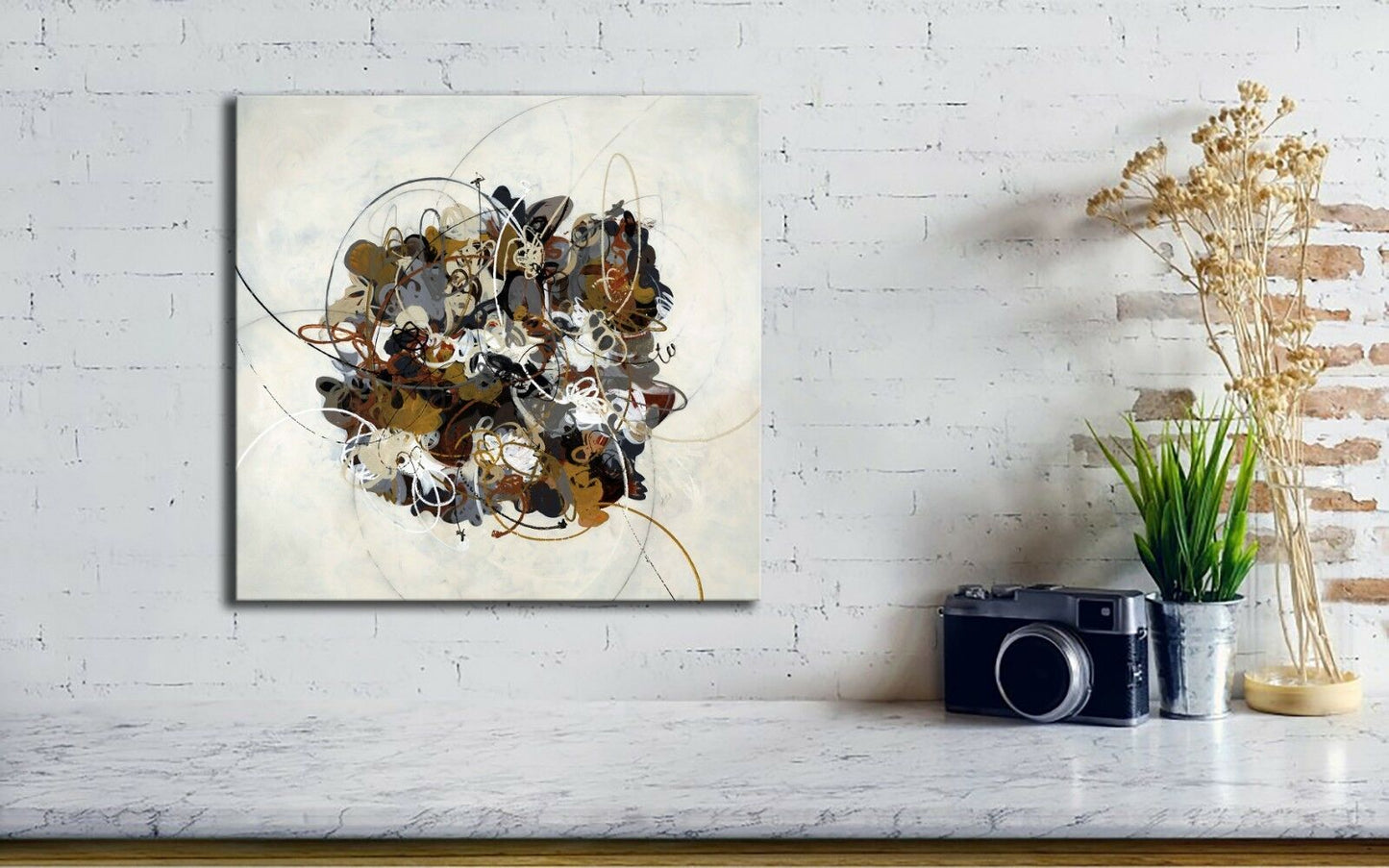 Black Abstract Ink Blot Canvas Art Print Framed Ready to Hang Art Wall Prints