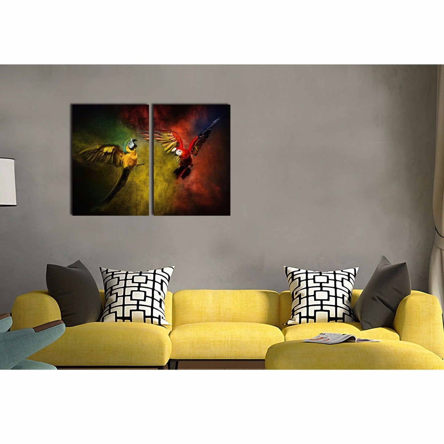 Framed birds Canvas colorful paint color pigment rainbow flying colour split
