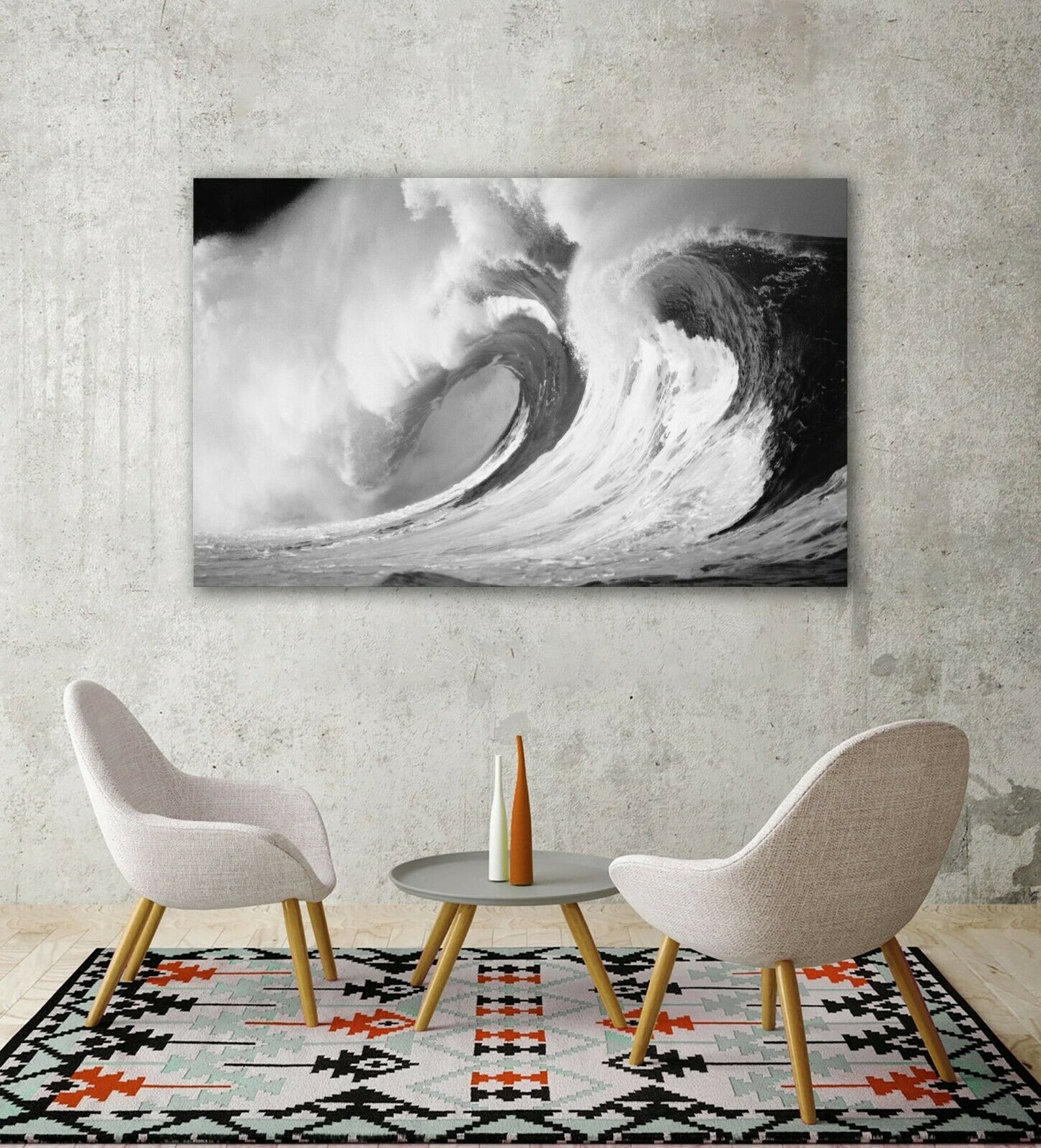 Black & White Sea Wave Framed Canvas Print Wall Art Blue waves prints photo