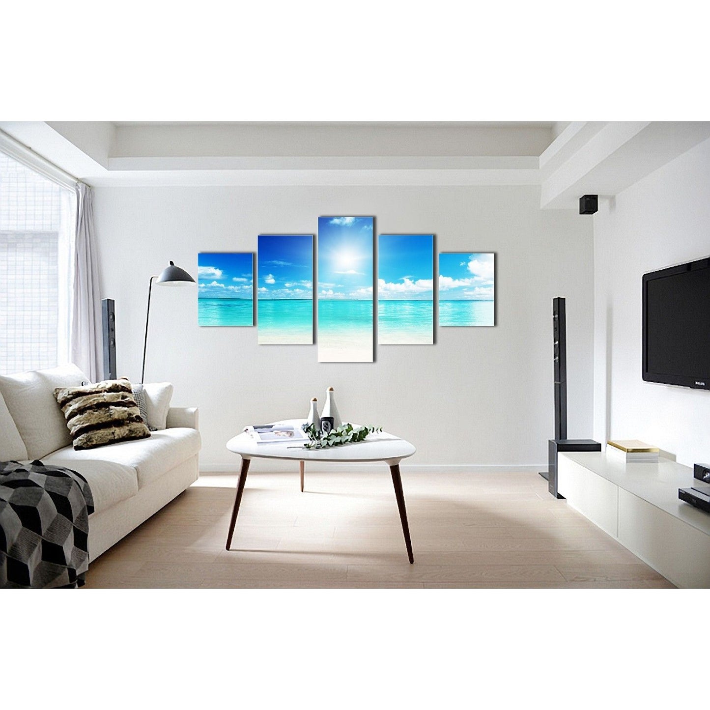 Framed stretched canvas prints seascape print white Beach sunlight diamond split