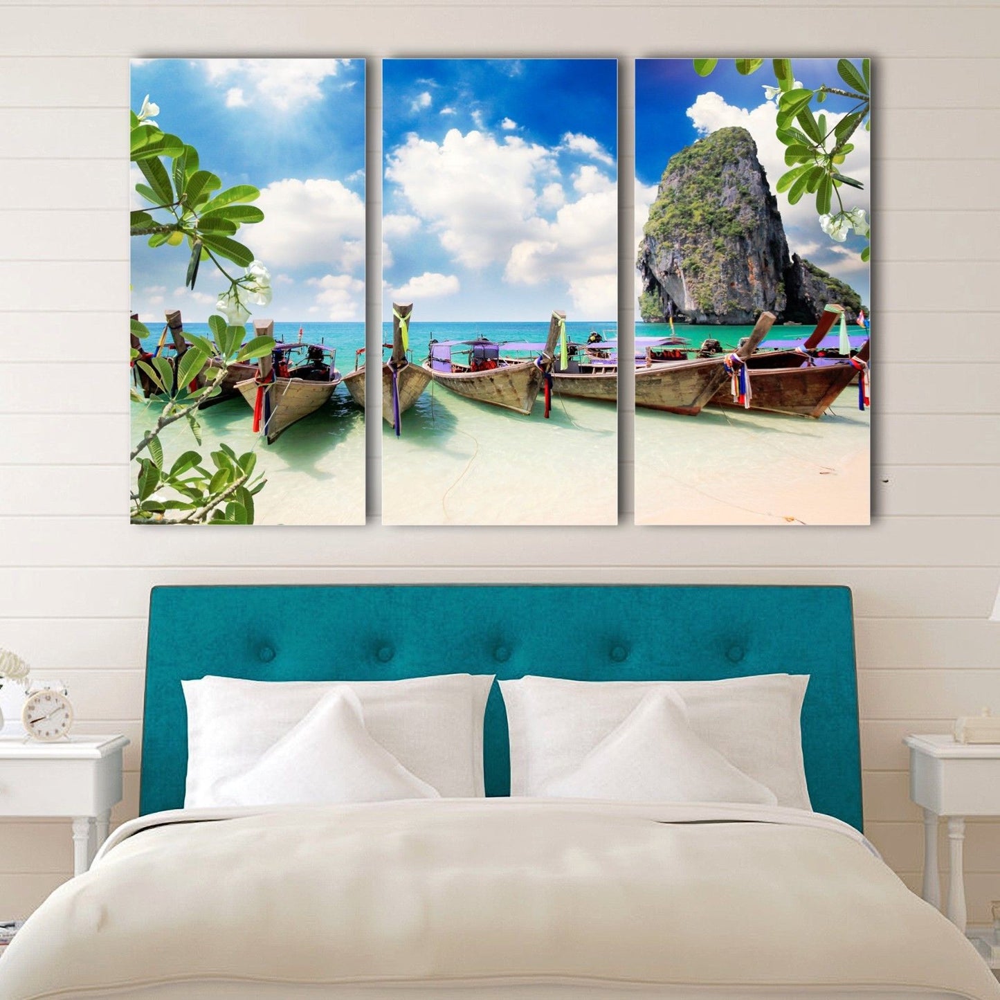 Framed canvas prints Thailand Railay beach colorful boat seascape large print