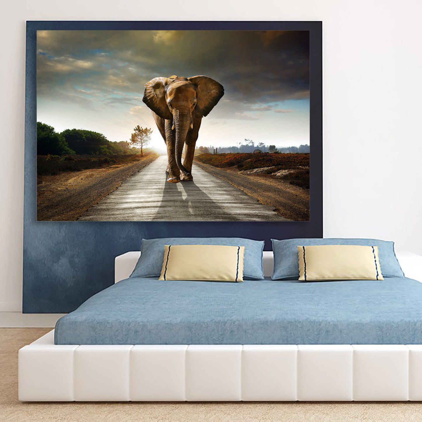 Elephant Shadow Stretched Canvas Prints Wall Art Decor Framed Wildlife Photo