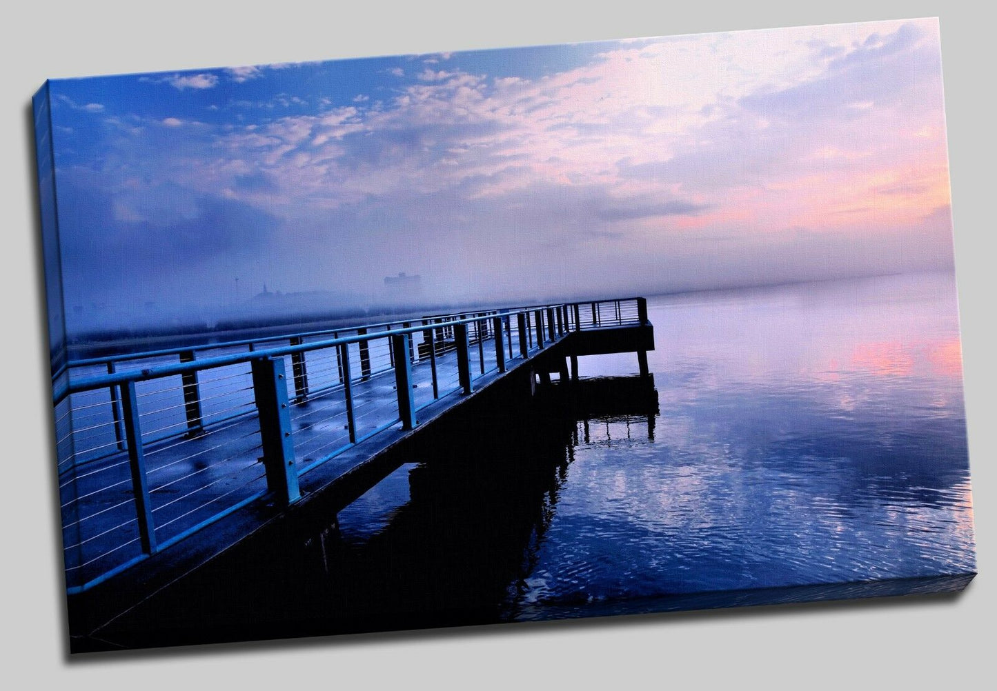 Time lapse Framed Canvas prints Purple bridge sunset beach modern wall art