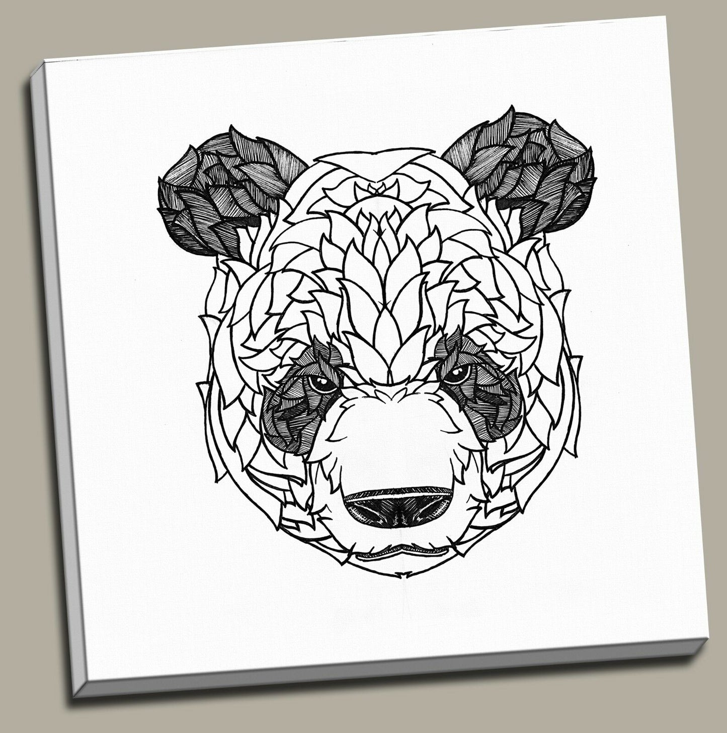 Panda Drawing Sketch Framed Canvas Photo Wall Art Print Square Black and white