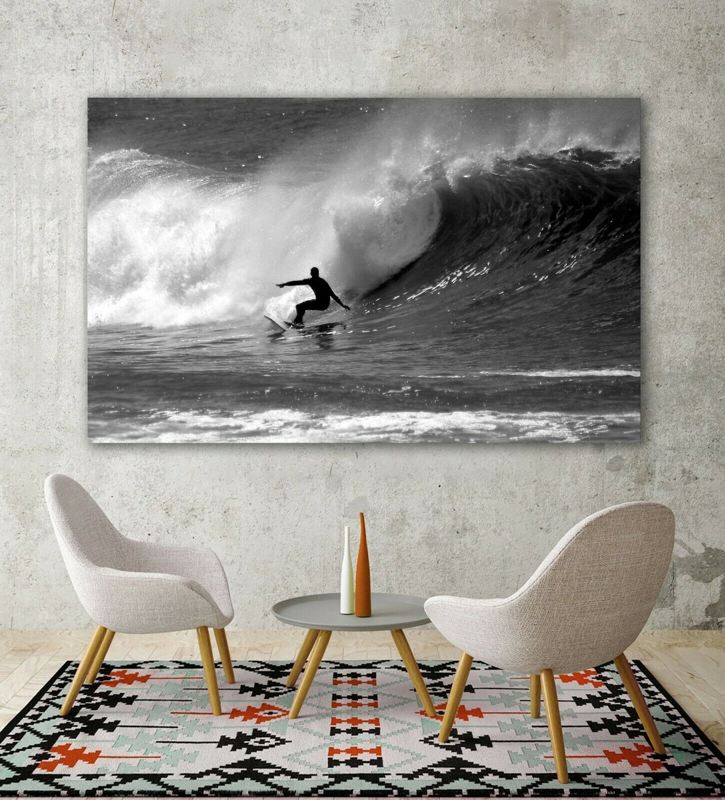 Black & White Sea Wave Surfing Framed Canvas Print Wall Art Surf prints photo